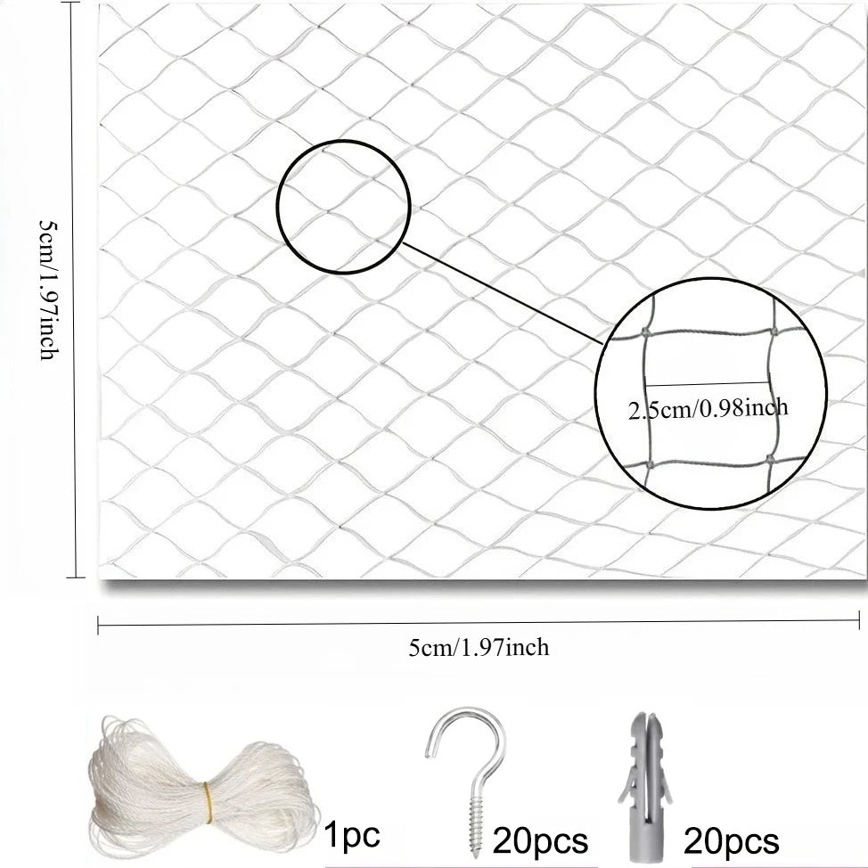 Cat safety net 5 x 5 m size diagram with 2.5cm mesh