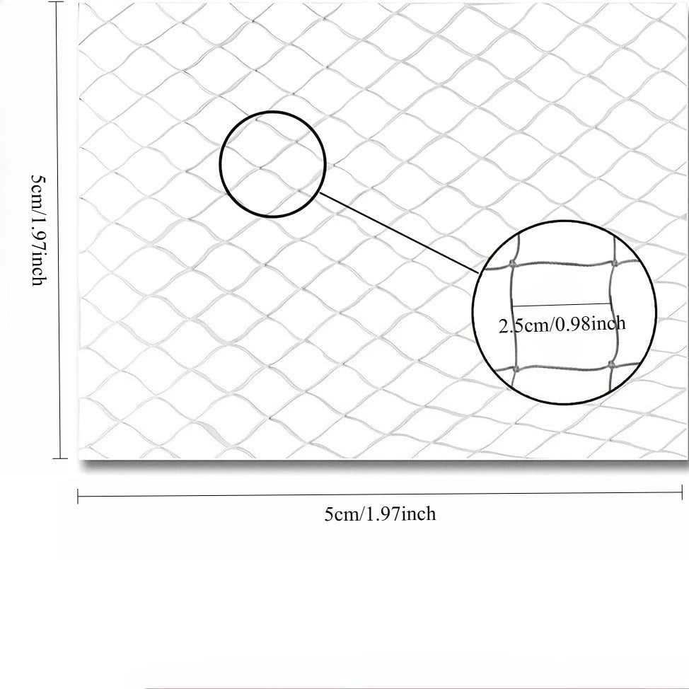 Cat safety net size diagram with 2.5cm mesh