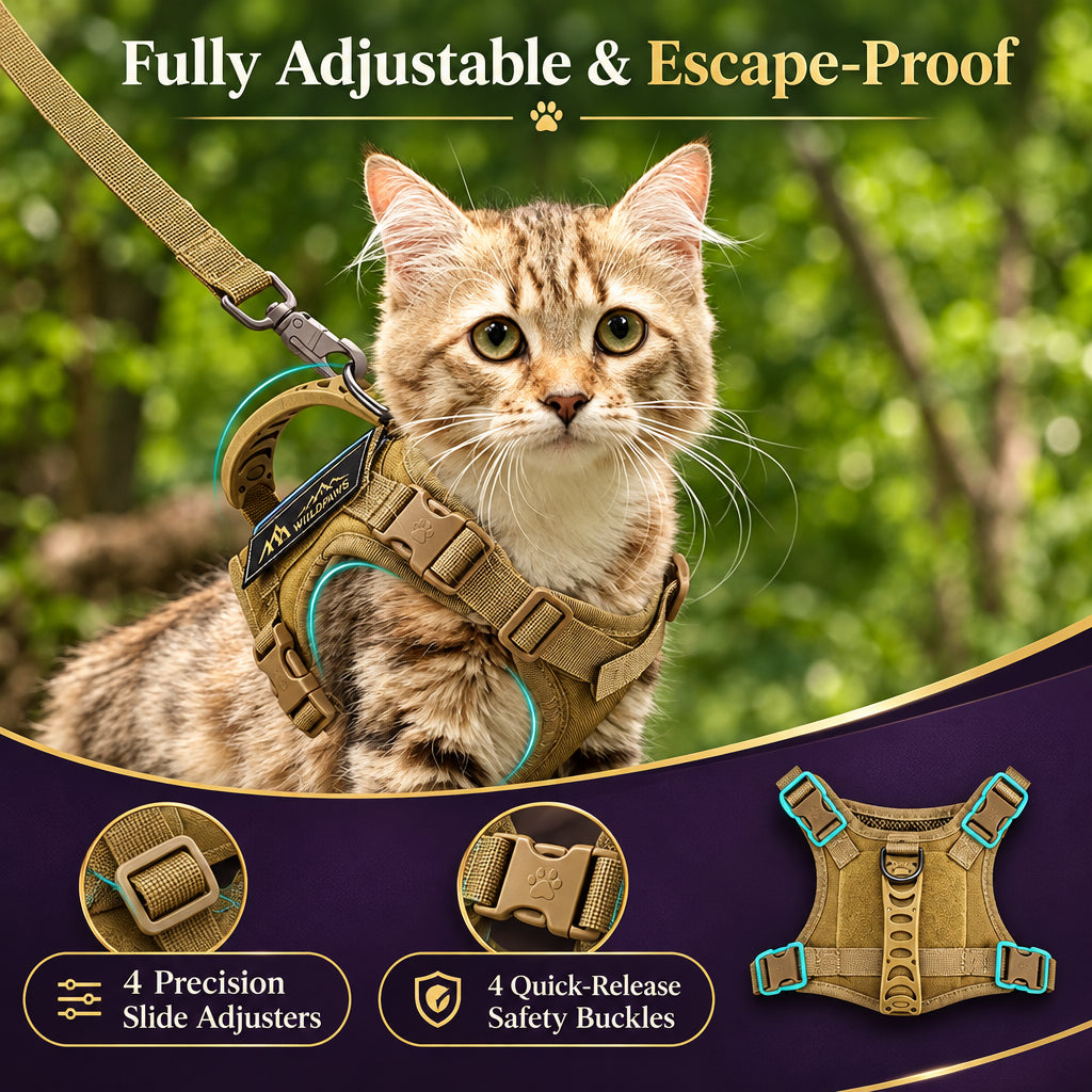 Cat harness with four slide clips and four quick-release buckles