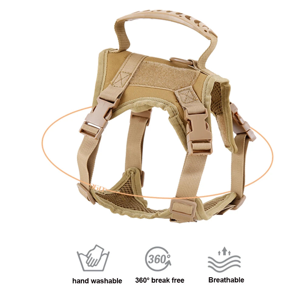 Tan cat harness with hand washable and breathable icons