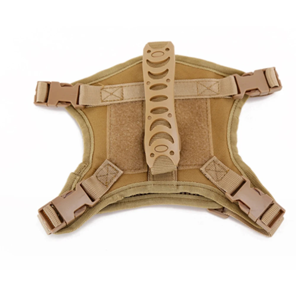 Top view of a tan cat harness with control handle