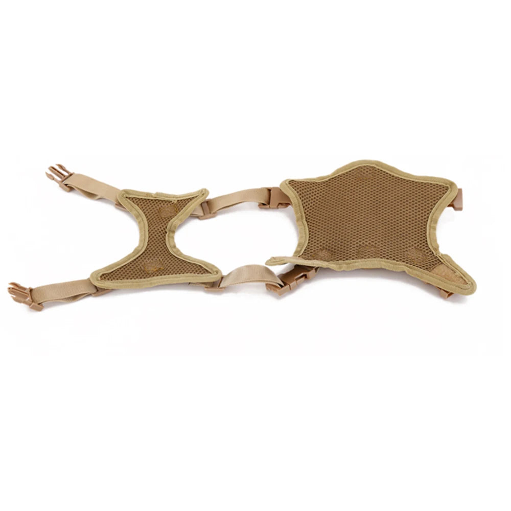 Underside of a cat harness showing padded mesh