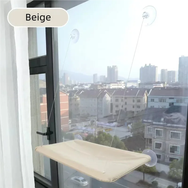 Beige cat window hammock with suction cups