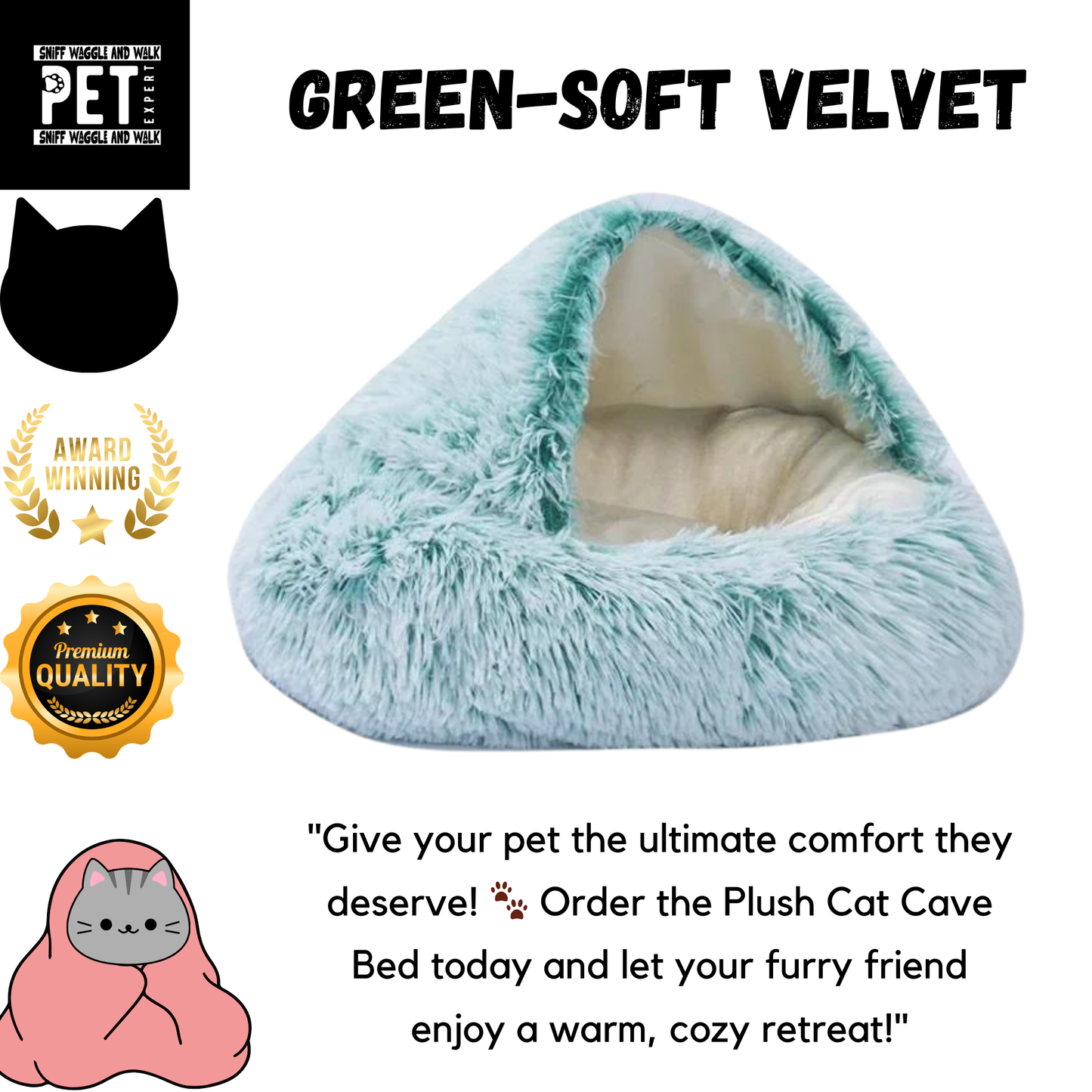 Plush Cat Cave Bed – Cozy Hideaway for Cats and Small Dogs | Soft, Comfortable & Easy to Clean.Sniffwaggleandwalk™