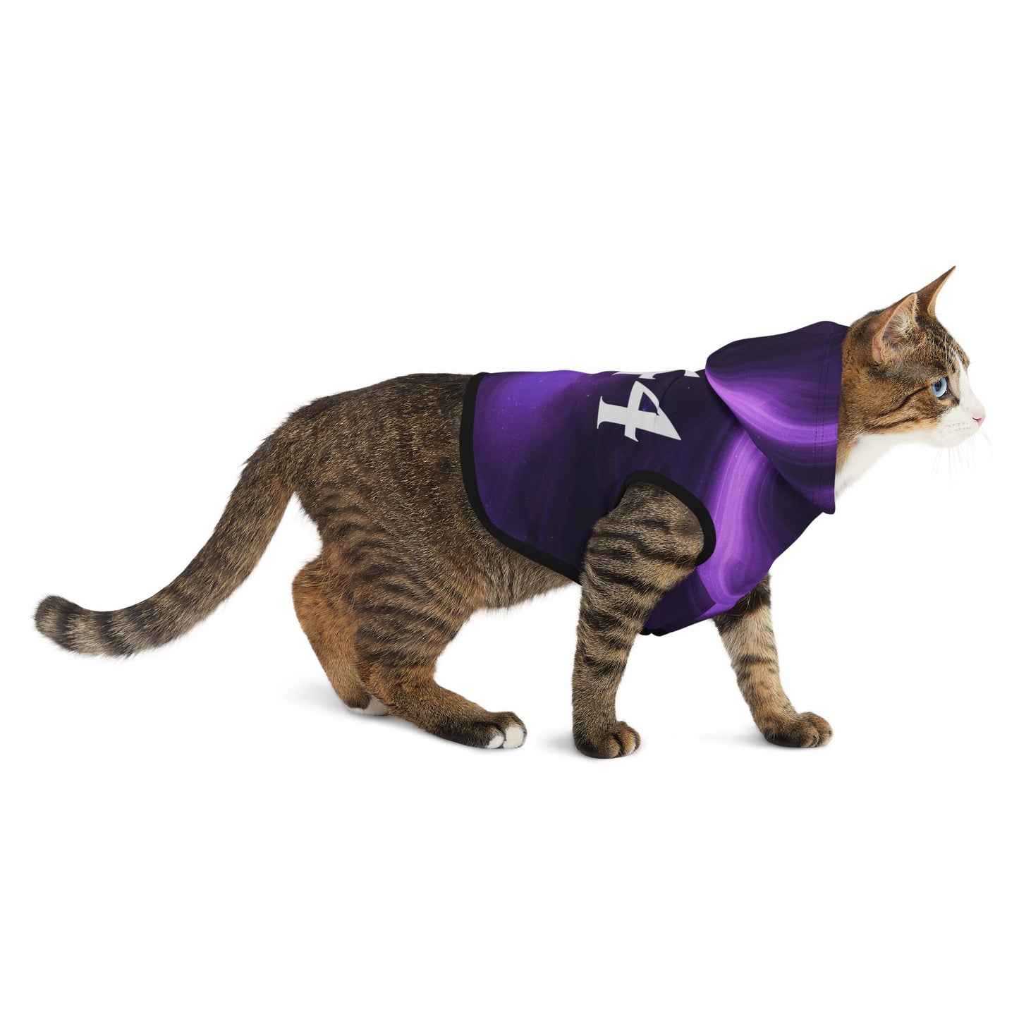 cat wearing 444 angel number hoodie purple