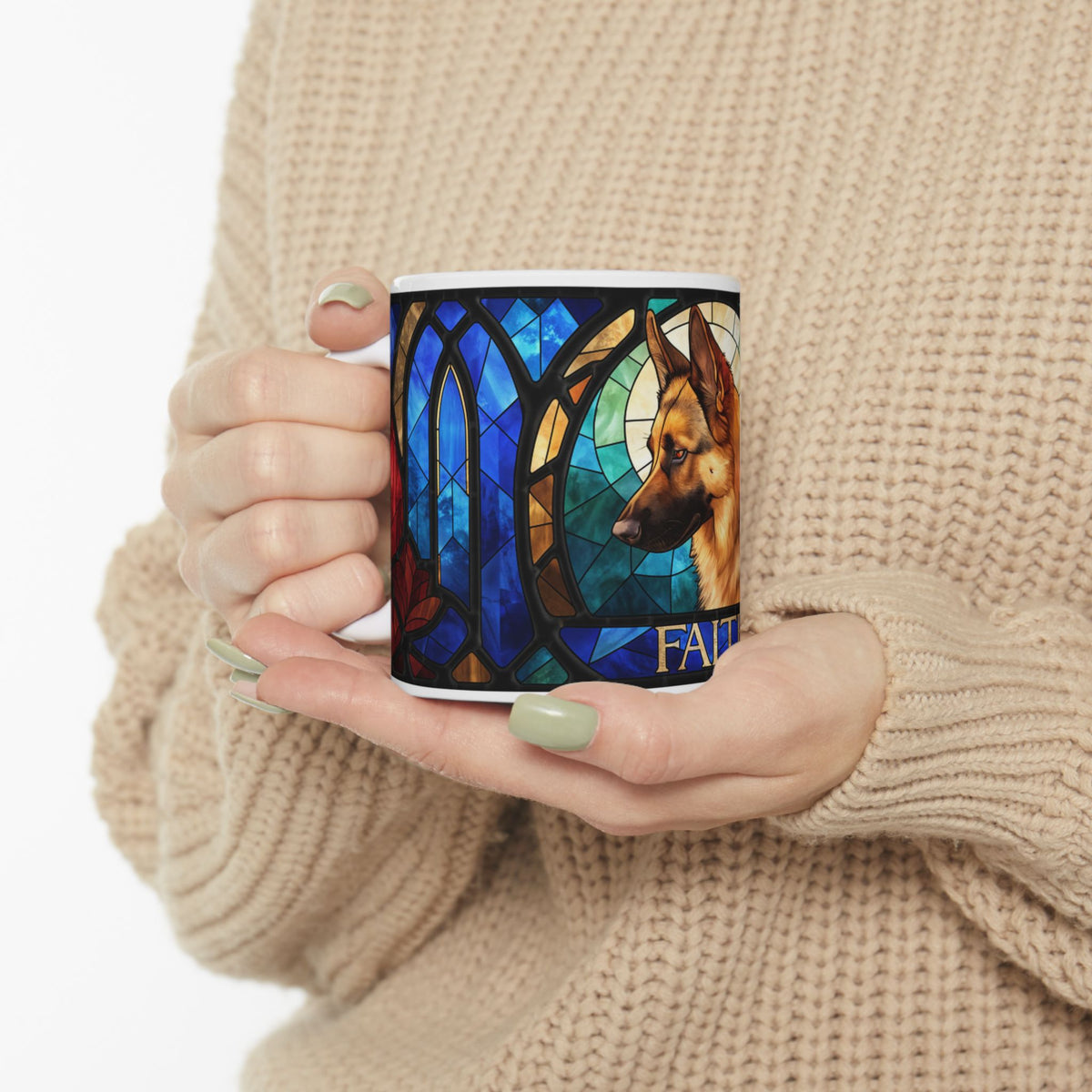 German Shepherd ceramic coffee mug, 11oz and 15oz cathedral glass GSD gift - view 1