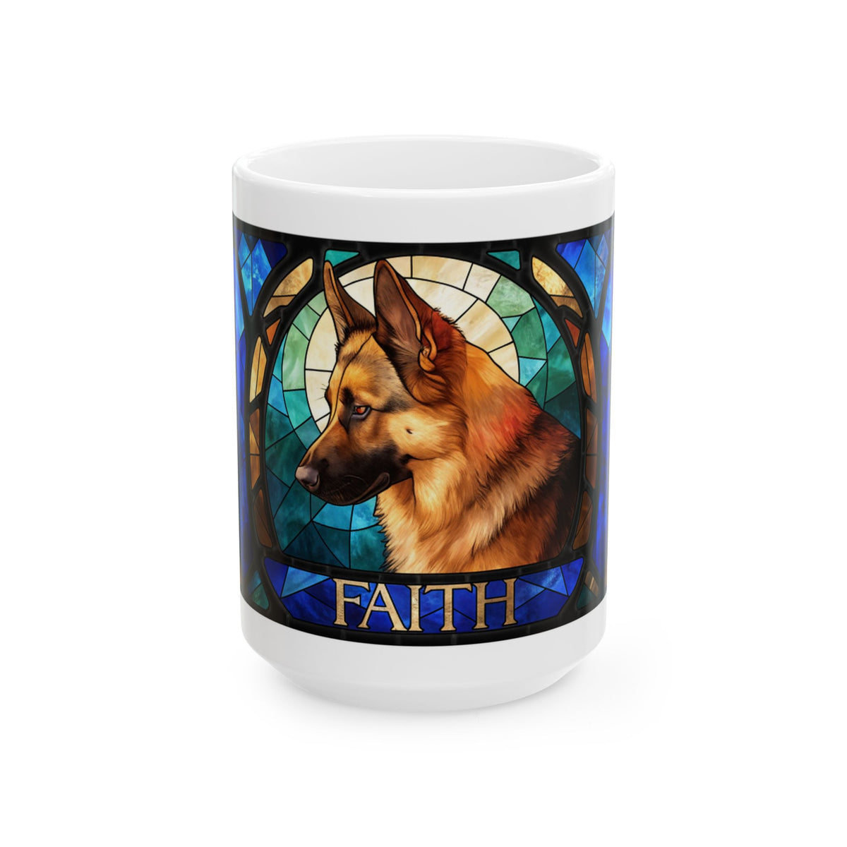 German Shepherd ceramic coffee mug, 11oz and 15oz cathedral glass GSD gift - view 2