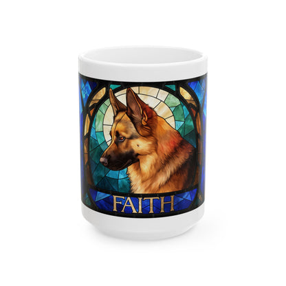 German Shepherd ceramic coffee mug, 11oz and 15oz cathedral glass GSD gift - view 2