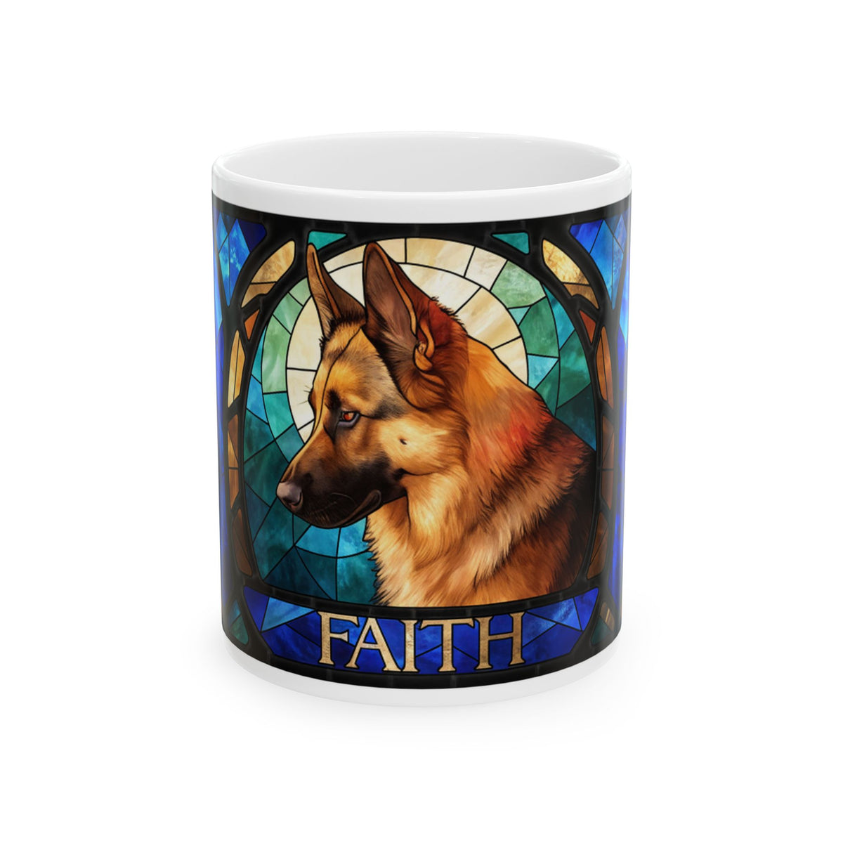 German Shepherd ceramic coffee mug, 11oz and 15oz cathedral glass GSD gift - view 3