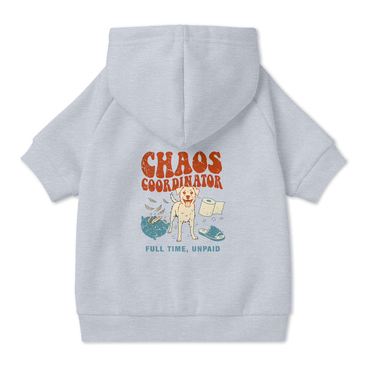 Chaos Coordinator Dog Hoodie in Grey, back view — SniffWaggleNWalk™