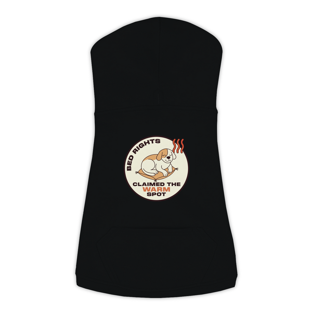 Claimed The Warm Spot funny dog hoodie in black, sizes L to 3XL