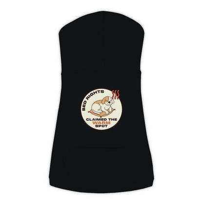 Claimed The Warm Spot funny dog hoodie in black, sizes L to 3XL