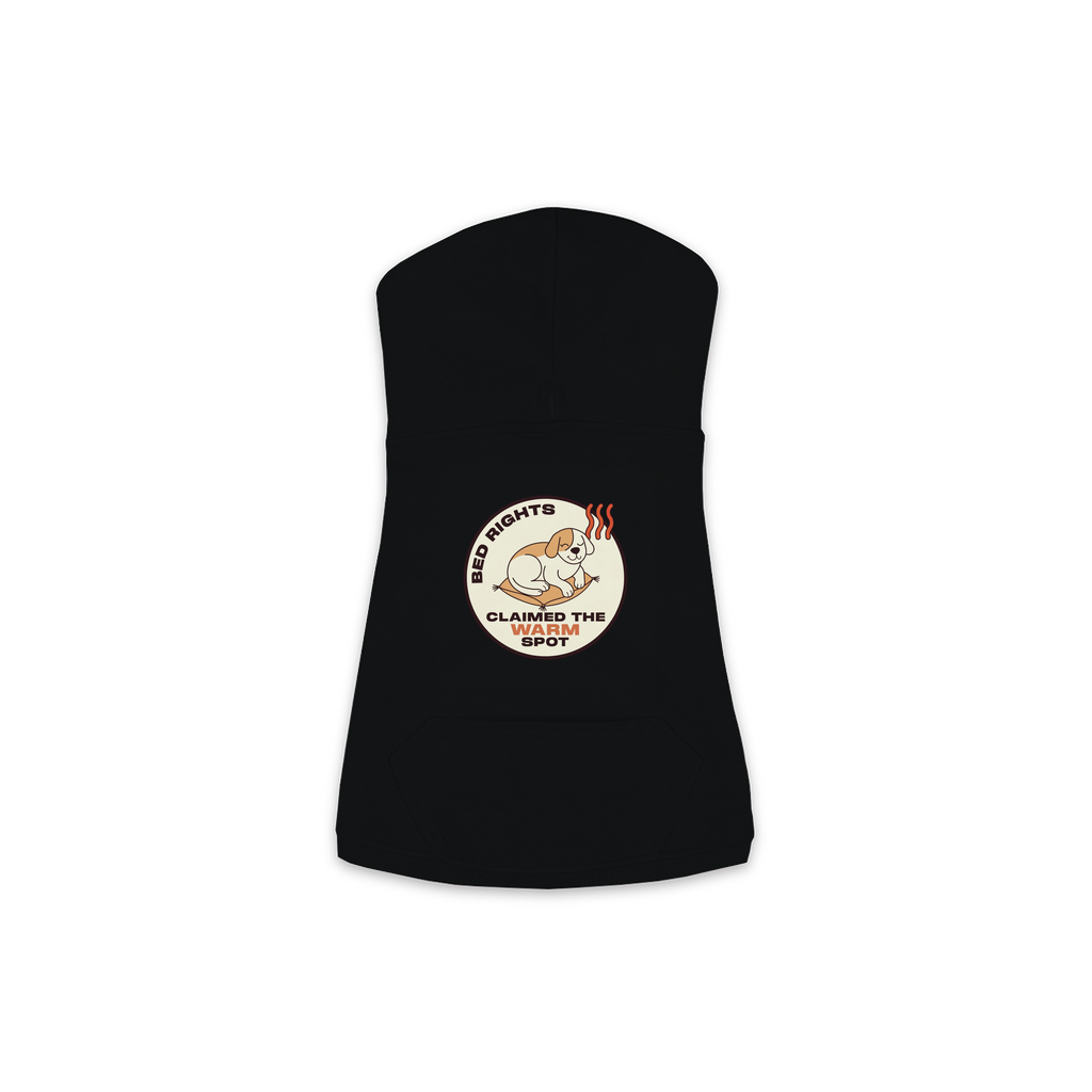 Claimed The Warm Spot dog hoodie in black, sizes XS to M