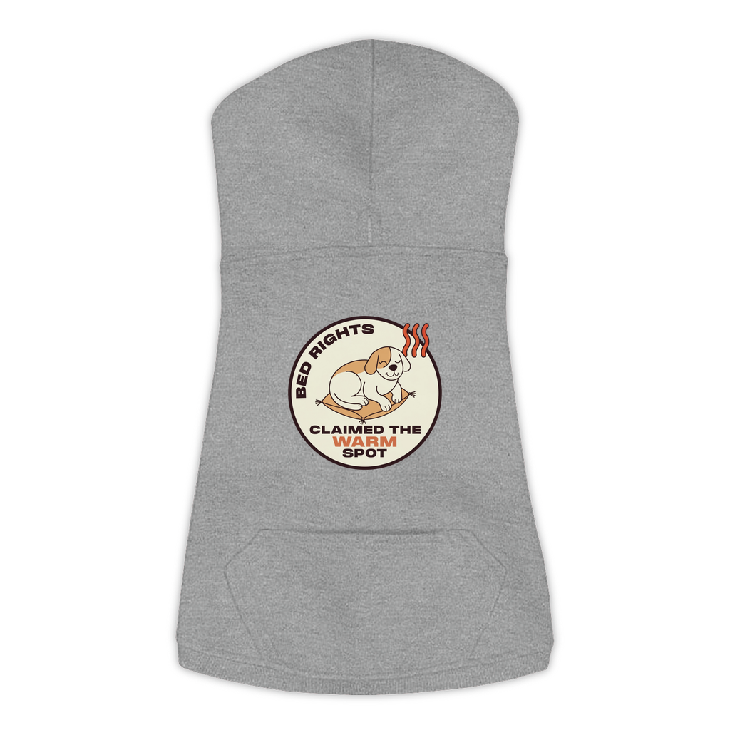 Claimed The Warm Spot funny dog hoodie in granite heather grey, sizes L to 3XL