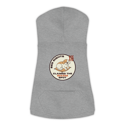 Claimed The Warm Spot funny dog hoodie in granite heather grey, sizes L to 3XL
