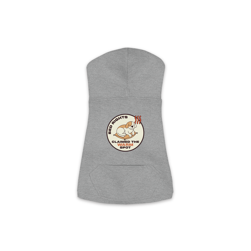Claimed The Warm Spot dog hoodie in granite heather grey, sizes XS to M