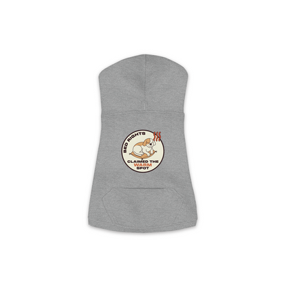 Claimed The Warm Spot dog hoodie in granite heather grey, sizes XS to M