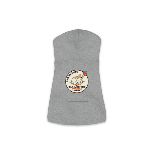 Claimed The Warm Spot dog hoodie in granite heather grey, sizes XS to M