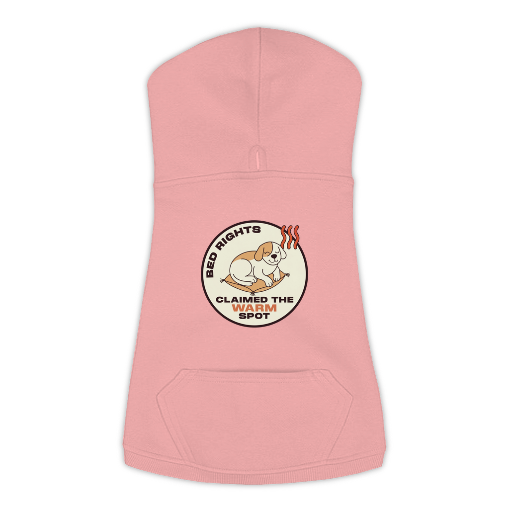Claimed The Warm Spot funny dog hoodie in mauvelous pink, sizes L to 3XL