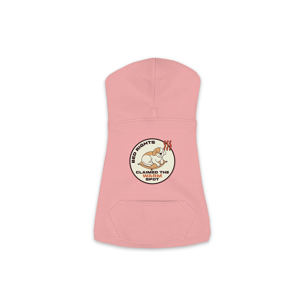 Claimed The Warm Spot dog hoodie in mauvelous pink, sizes XS to M