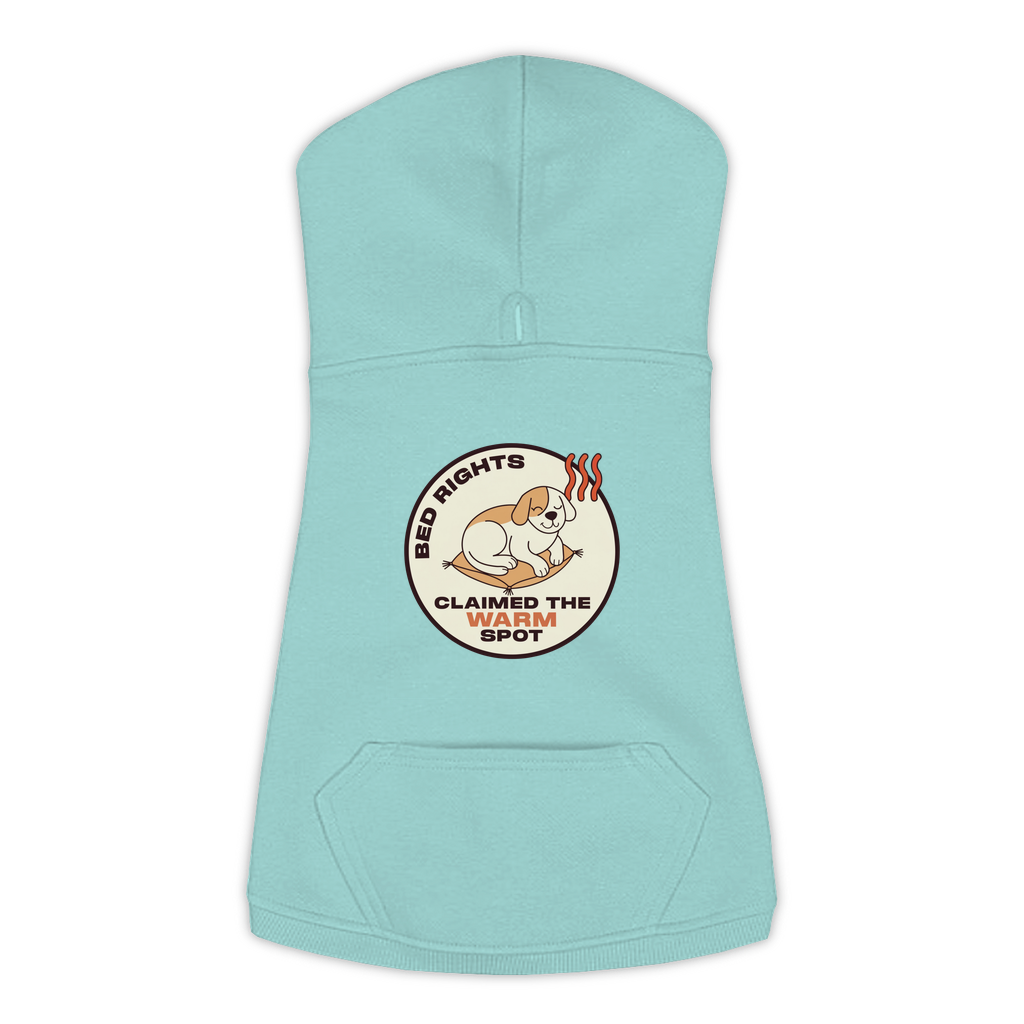 Claimed The Warm Spot funny dog hoodie in saltwater blue, sizes L to 3XL