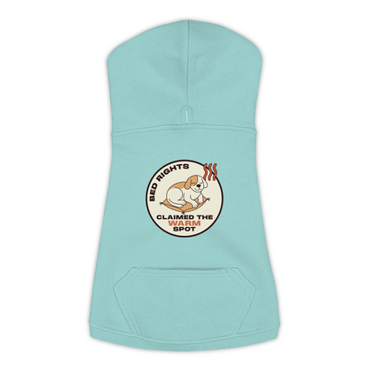 Claimed The Warm Spot funny dog hoodie in saltwater blue, sizes L to 3XL