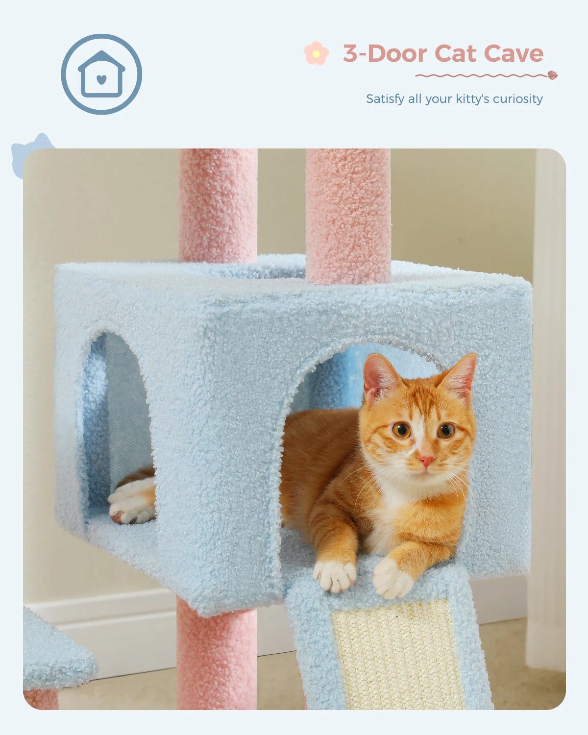 Cat playing with a 3-door cat cave toy
