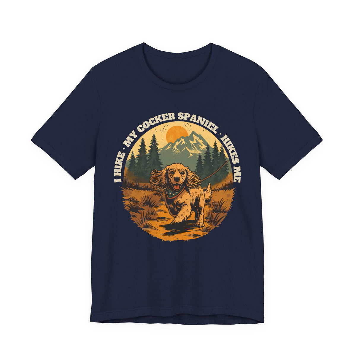 Cocker spaniel hiking unisex tee front