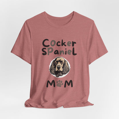 Cocker Spaniel Mum t-shirt in Heather Mauve, hanging front view