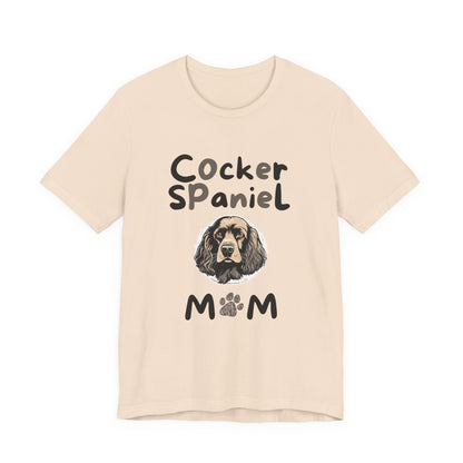 Cocker Spaniel Mum t-shirt in Soft Cream with paw-print MUM design, flat lay front view