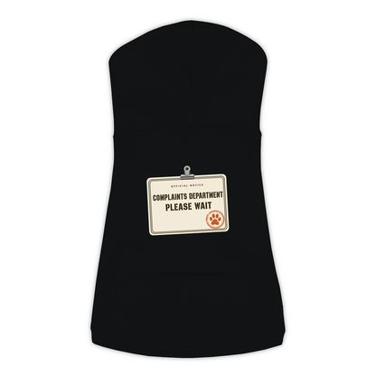 Complaints Department Please Wait funny dog hoodie in black, sizes L to 3XL