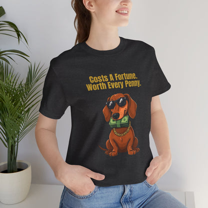 Costs A Fortune Dachshund t-shirt - close up of print design