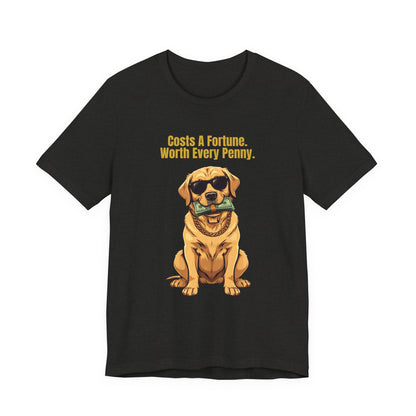 Costs A Fortune Labrador T-Shirt worn outdoors with dog
