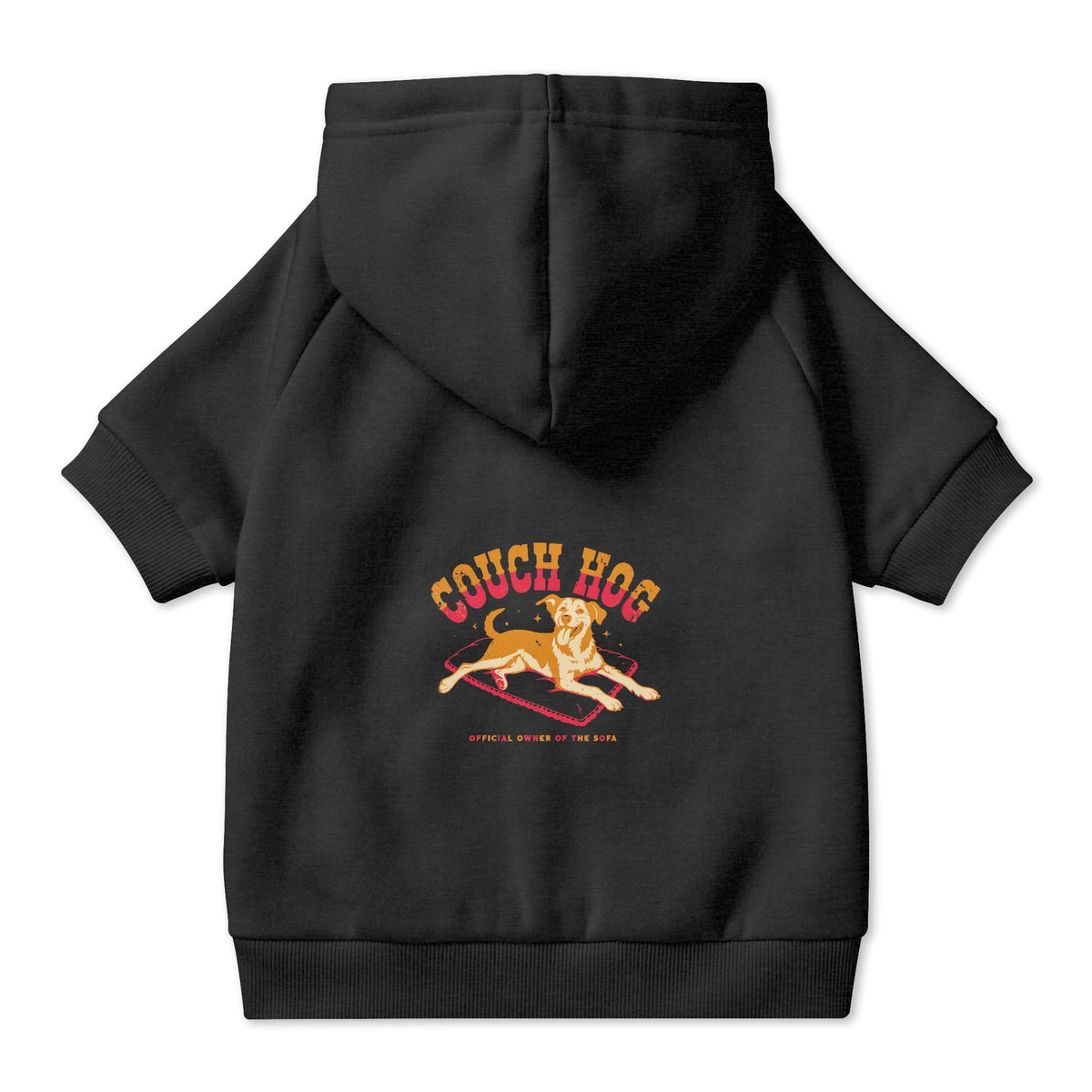 Couch Hog Dog Hoodie in Black, back view — SniffWaggleNWalk™