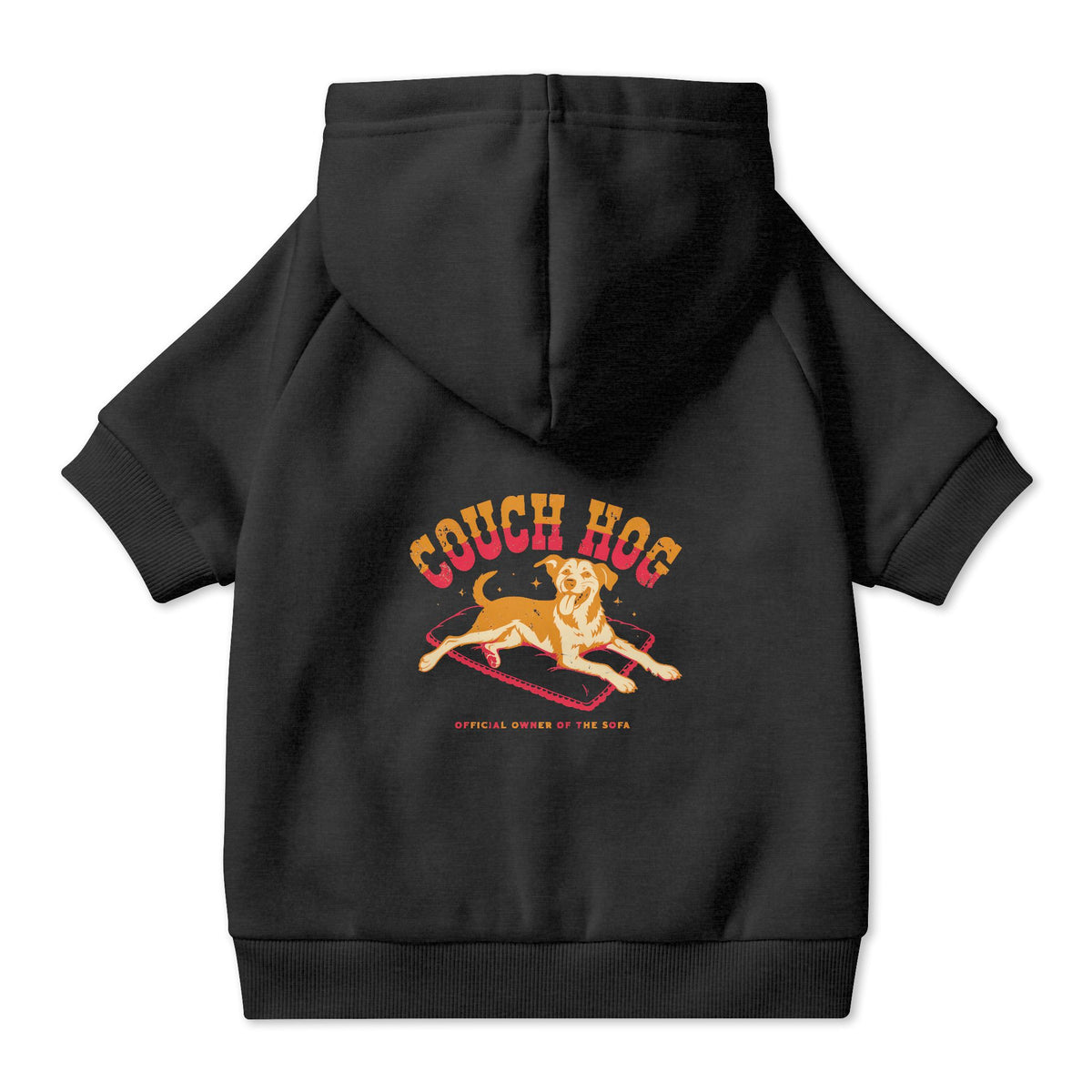 Couch Hog Dog Hoodie in Black, back view — SniffWaggleNWalk™
