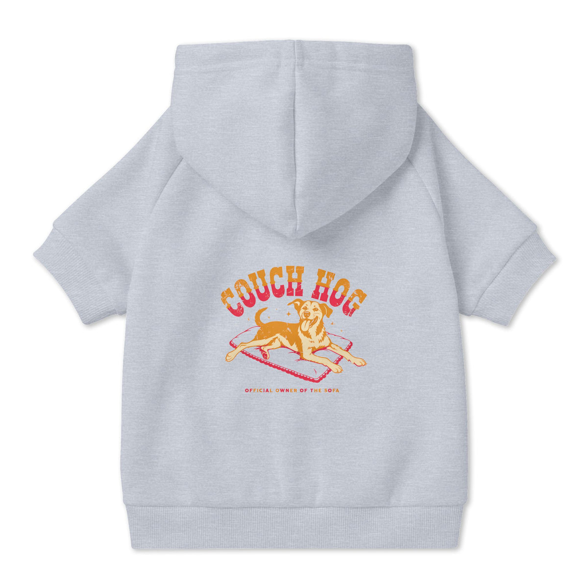 Couch Hog Dog Hoodie in Grey, back view — SniffWaggleNWalk™