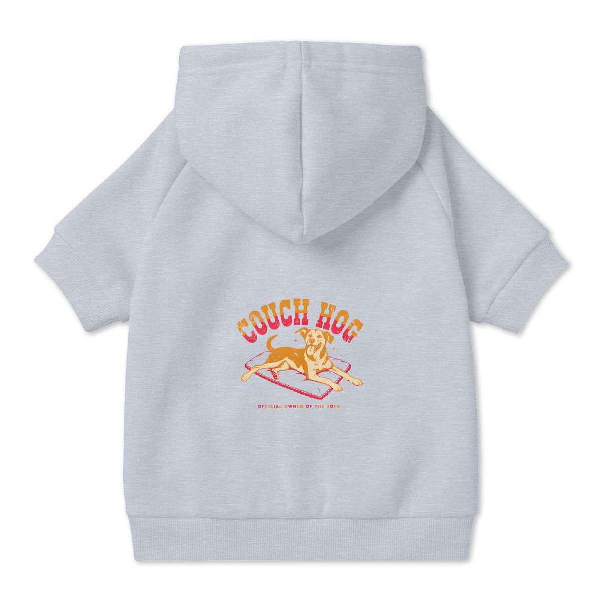 Couch Hog Dog Hoodie in Grey, back view — SniffWaggleNWalk™
