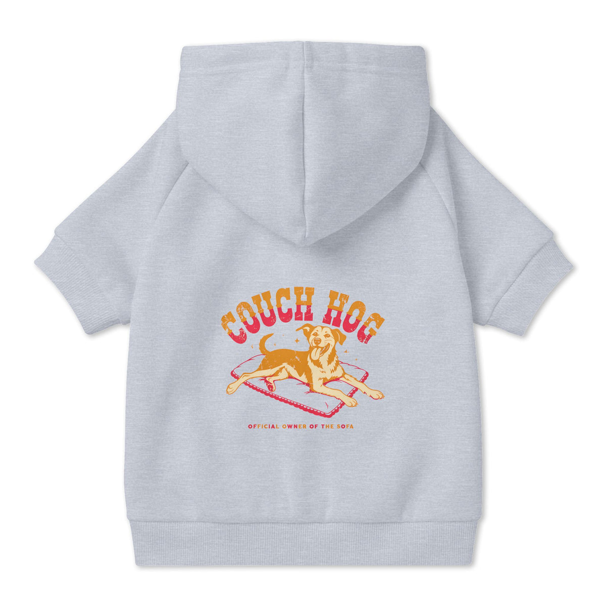 Couch Hog Dog Hoodie in Grey, back view — SniffWaggleNWalk™