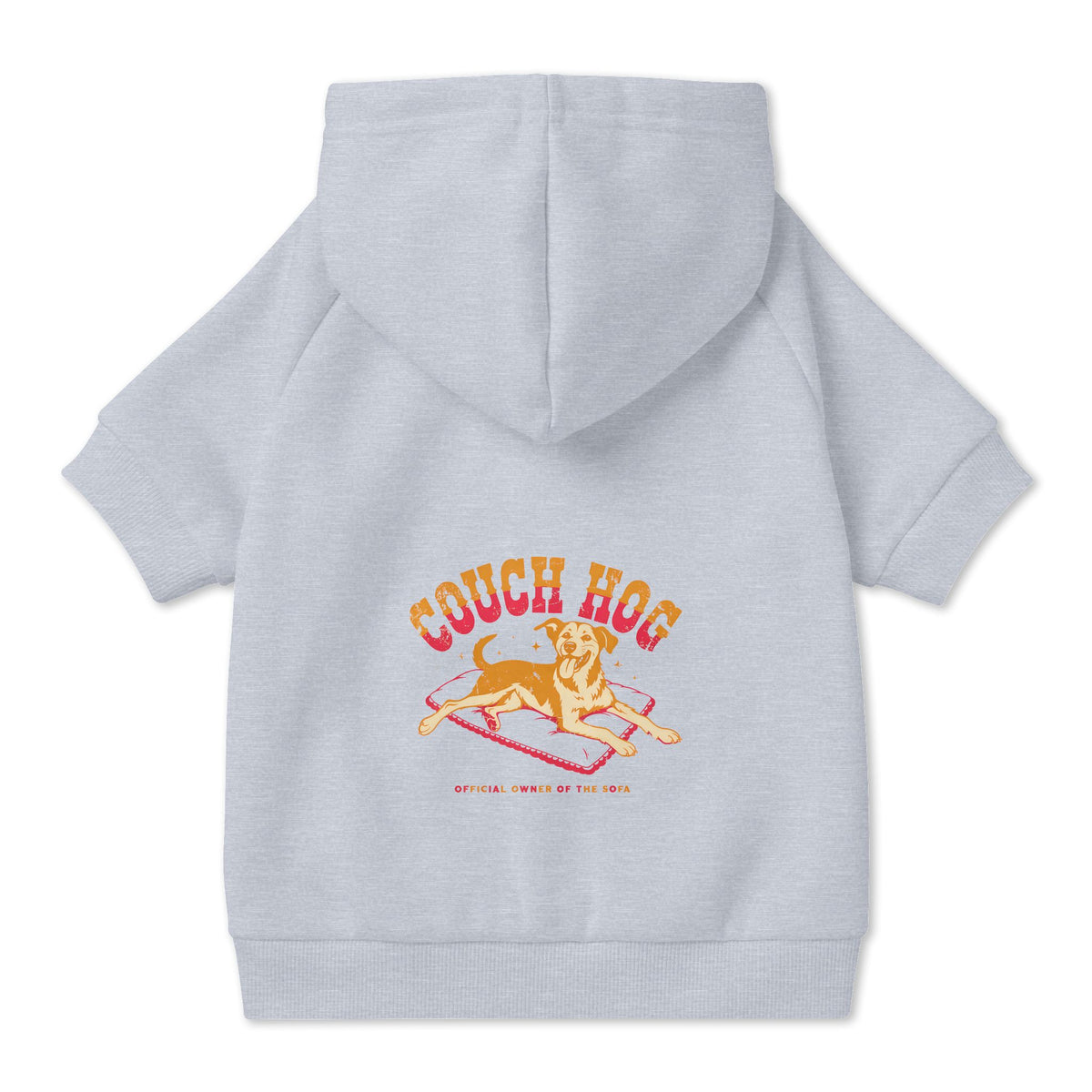 Couch Hog Dog Hoodie in Grey, back view — SniffWaggleNWalk™