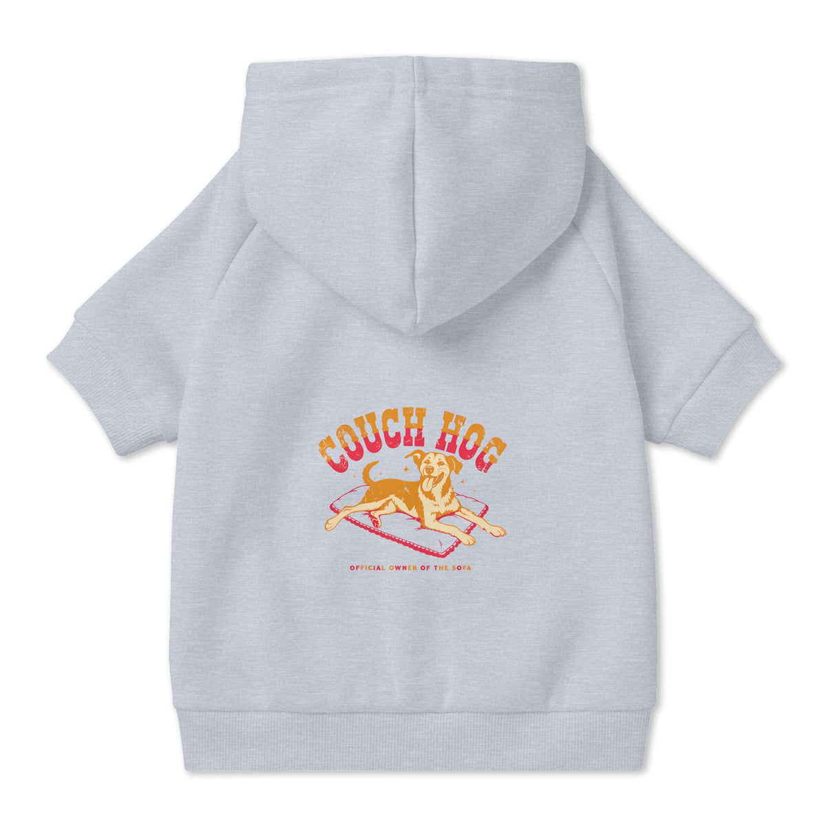 Couch Hog Dog Hoodie in Grey, back view — SniffWaggleNWalk™