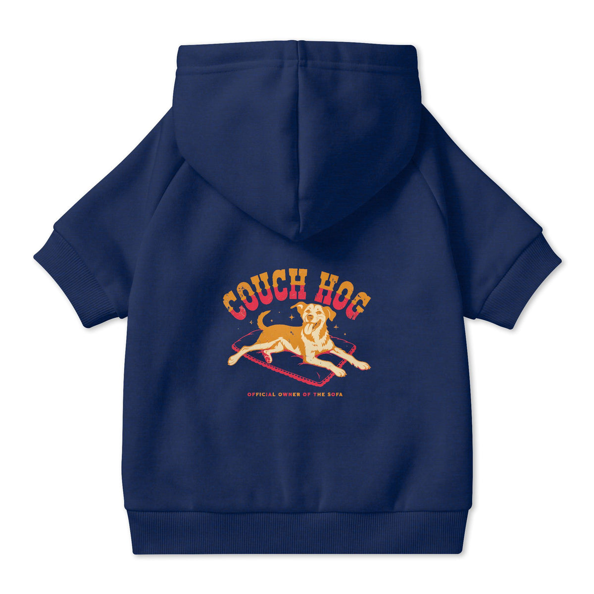 Couch Hog Dog Hoodie in Navy, back view — SniffWaggleNWalk™