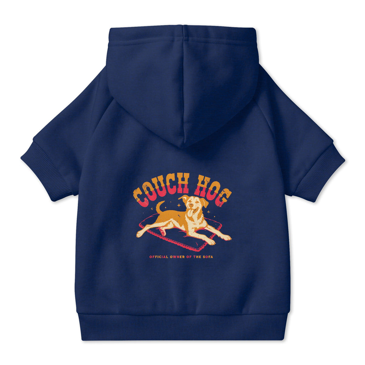 Couch Hog Dog Hoodie in Navy, back view — SniffWaggleNWalk™