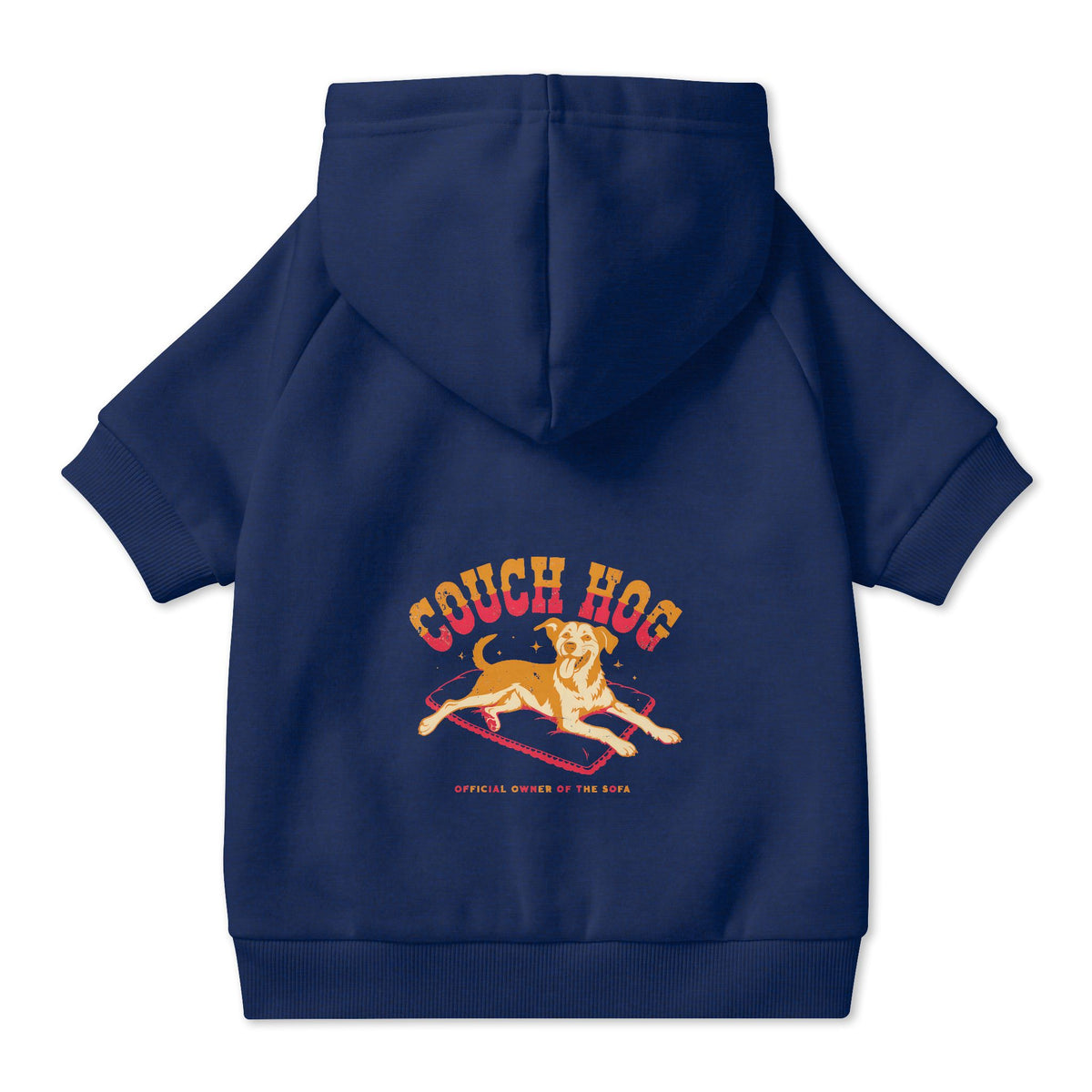 Couch Hog Dog Hoodie in Navy, back view — SniffWaggleNWalk™