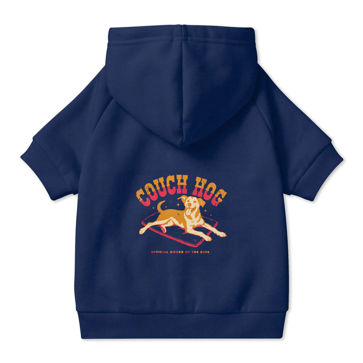 Couch Hog Dog Hoodie in Navy, back view — SniffWaggleNWalk™