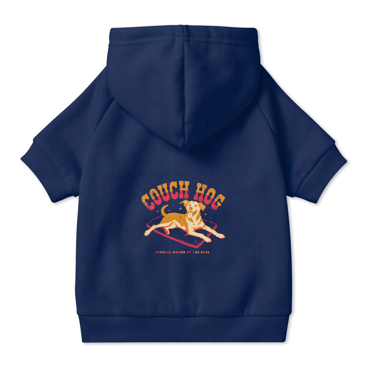 Couch Hog Dog Hoodie in Navy, back view — SniffWaggleNWalk™