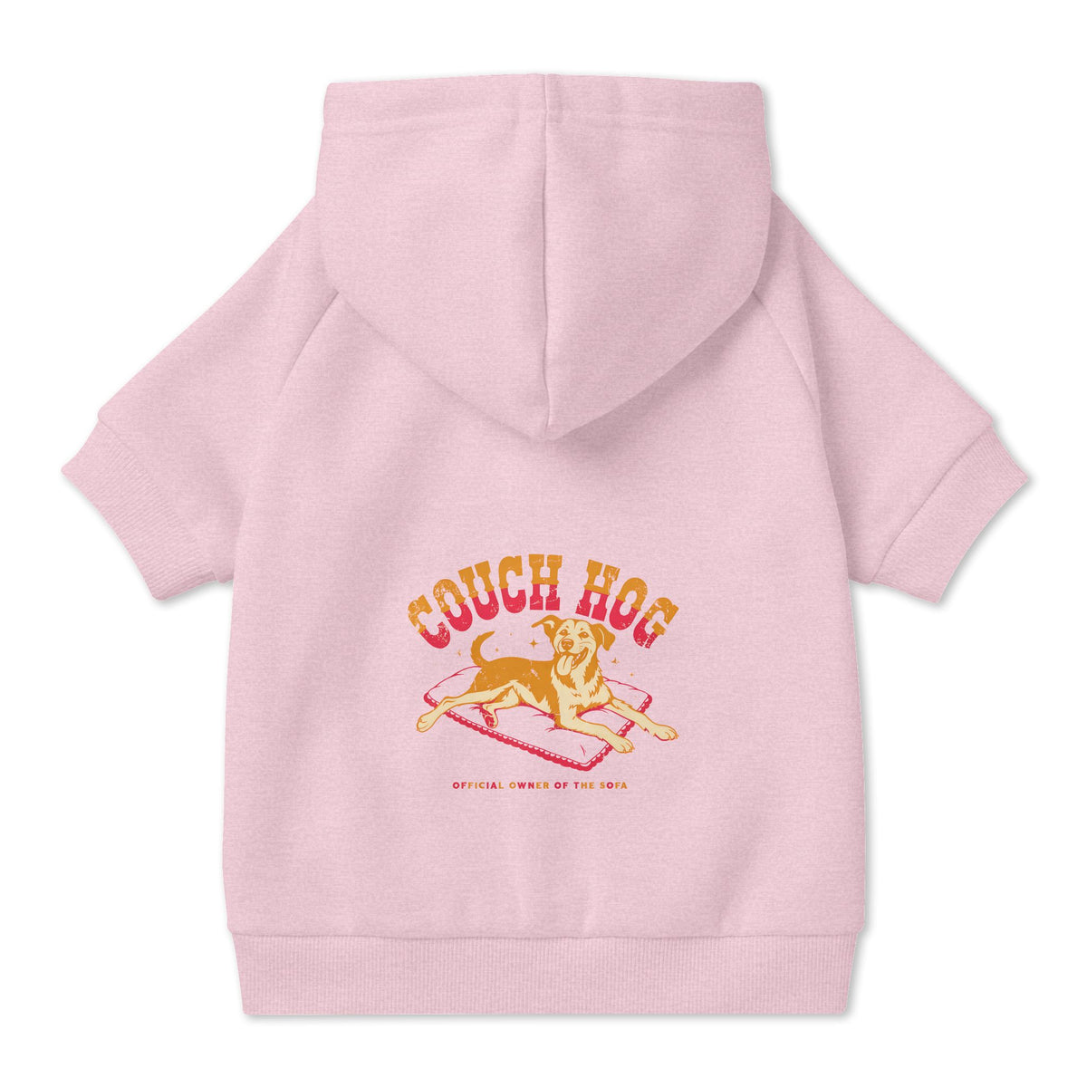 Couch Hog Dog Hoodie in Pink, back view — SniffWaggleNWalk™