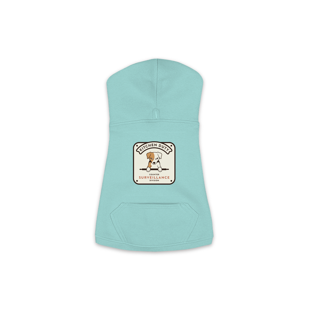 Counter Surveillance Division dog hoodie in saltwater blue, sizes XS to M