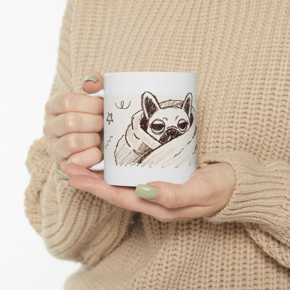 Cozy Pug ceramic coffee mug, 11oz and 15oz Pug lover gift - view 1