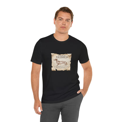 Dachshund Anatomy t-shirt worn on model, front view, Dark Grey Heather