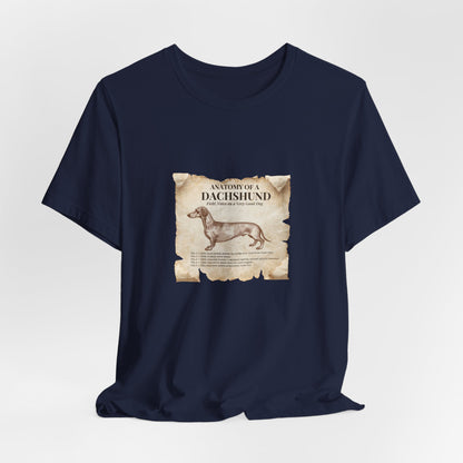 Dachshund Anatomy t-shirt close-up of the printed labels